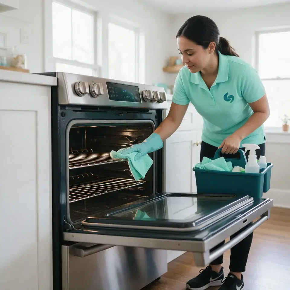 A sparkling clean oven with the door open